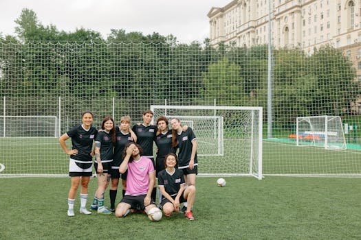 group of young soccer players practicing formations