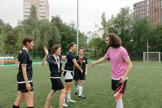 soccer team discussing strategy