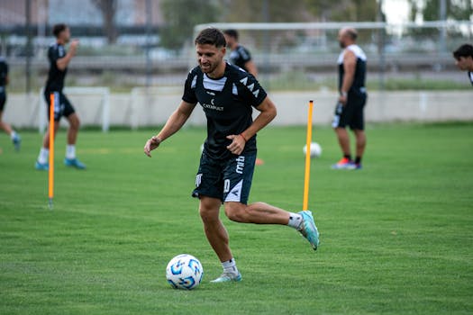 Soccer training session with teamwork drills